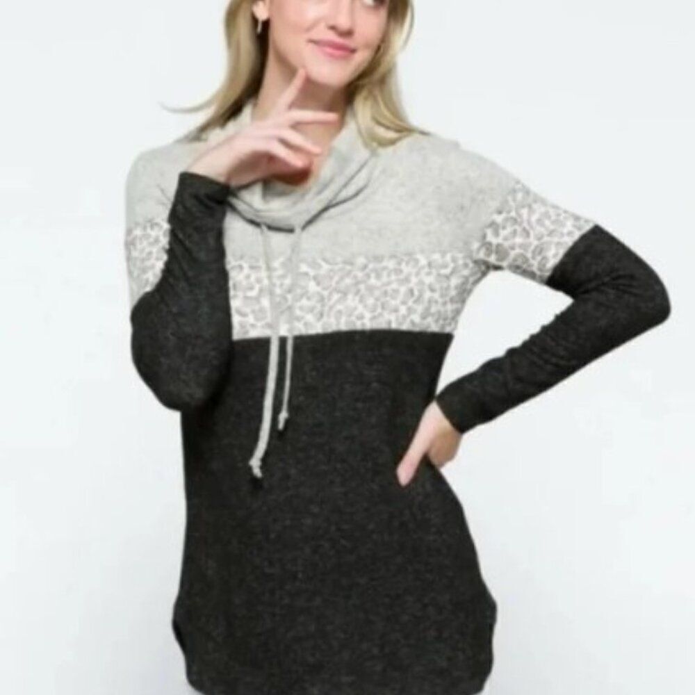 NWT Market & Spruce Cameron Cowl Neck Brush Knit Top size Medium Cozy Pullover